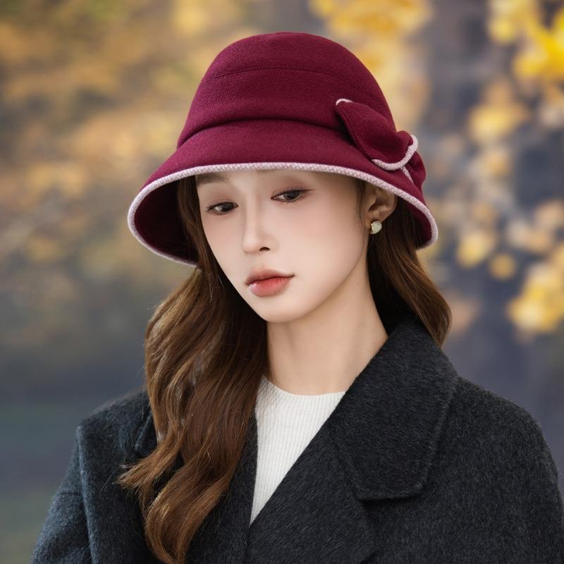 Autumn and Winter Hat Women's Bucket Hat Retro Versatile High Sense Bucket Hat Big Brim Washbasin Hat