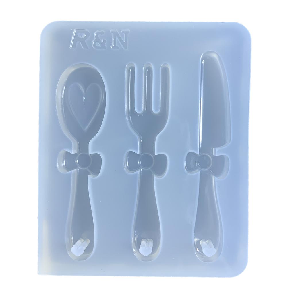 Mašlička Rukojeť Lásky Nůž Vidlička Lžíce Silikonová Forma s Otvorem Přívěsek na Klíče Ručně Vyráběná Ozdobná Forma na Narozeninový Dárek