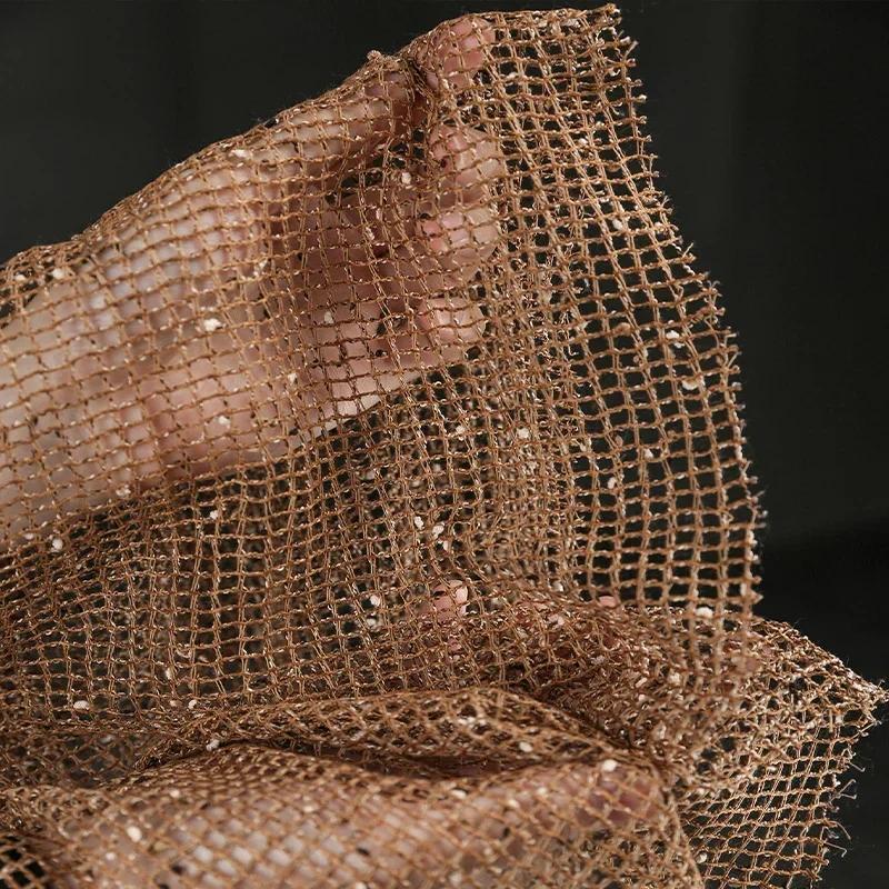 140X50Cm Brown Caramel Texture Mesh Fabric Reconstructed Fish Mesh Hollow Out See Through Yarn Dress Clothing Designer Fabric