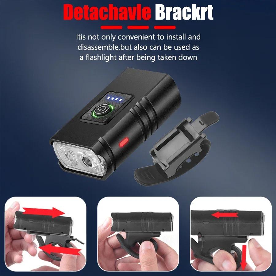 Bike Light 2 LED Type C Rechargeable Bicycle Lights 6 Modes MTB Flashlight Bicycle Headlight for Cycling Bicycle Front Lamp