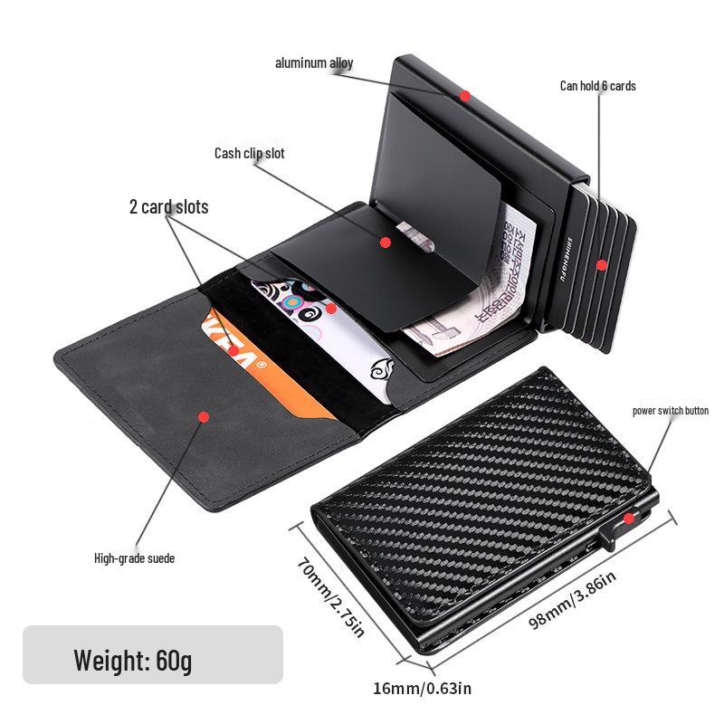 RFID Anti-Theft Men's Wallet with Pop-Up Aluminum Card Holder and Leather Sleeve