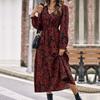 Abbigliamento Donna Temperamento Primavera e Autunno Abito Rosso Stampato a Manica Lunga Abito Lungo