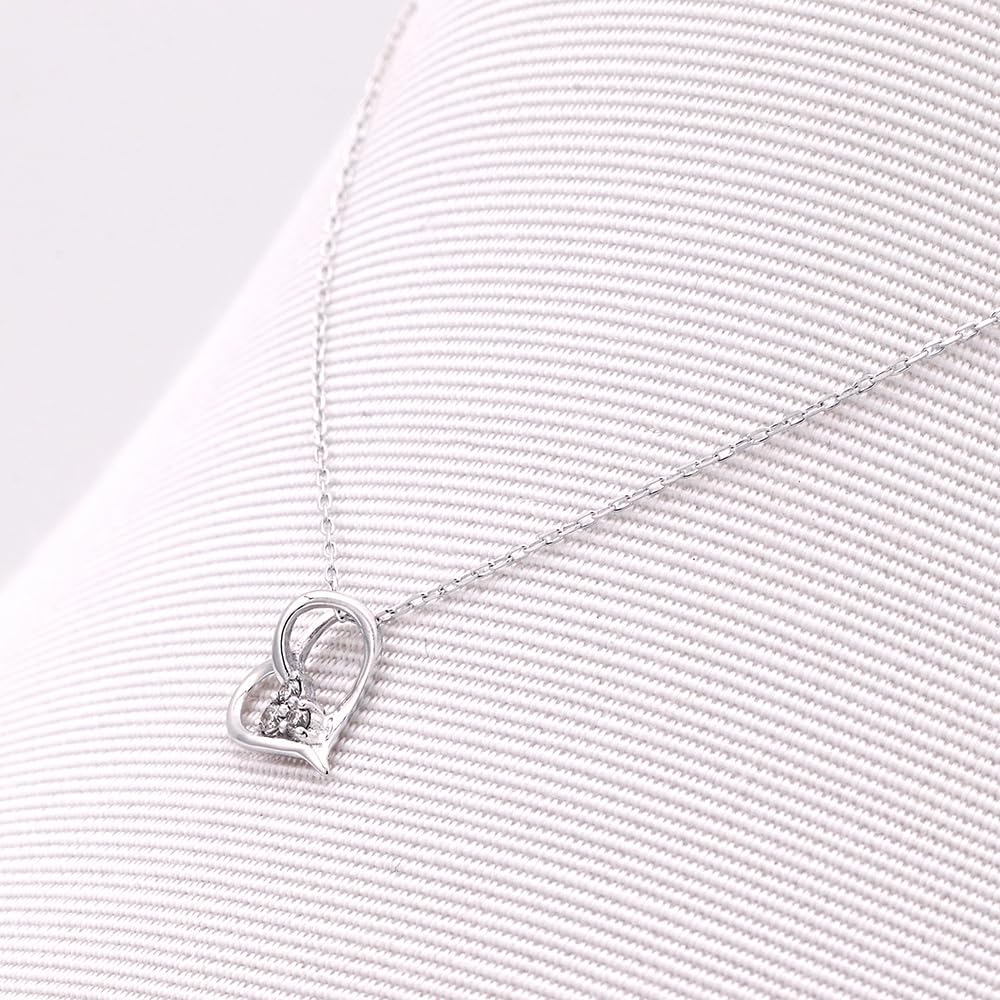 Estelle Official Women's Necklace, 10K White Gold with Diamonds and Heart Motif, 0442-0054-0020-0000