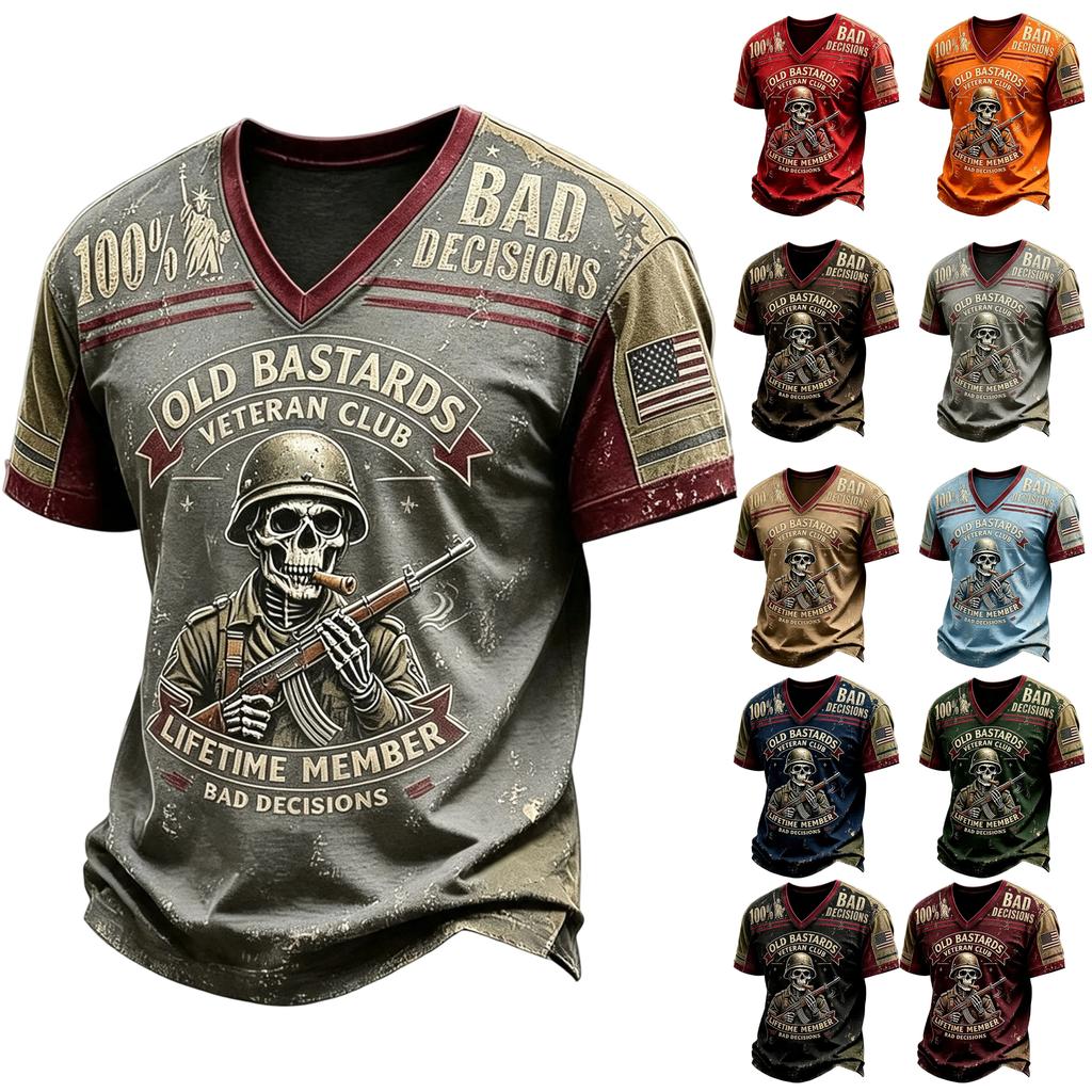 Men's V-Neck T-Shirt with Halloween Print, Casual Tee