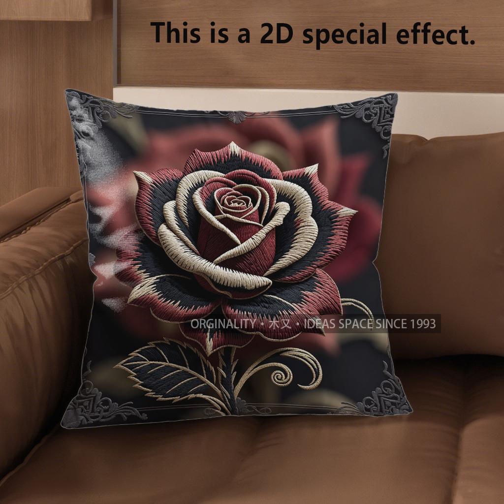 2D Vintage Rose Floral Throw Pillow Covers Pattern Cushion Cover Suitable For Sofa Bedroom Car Pillow Cover