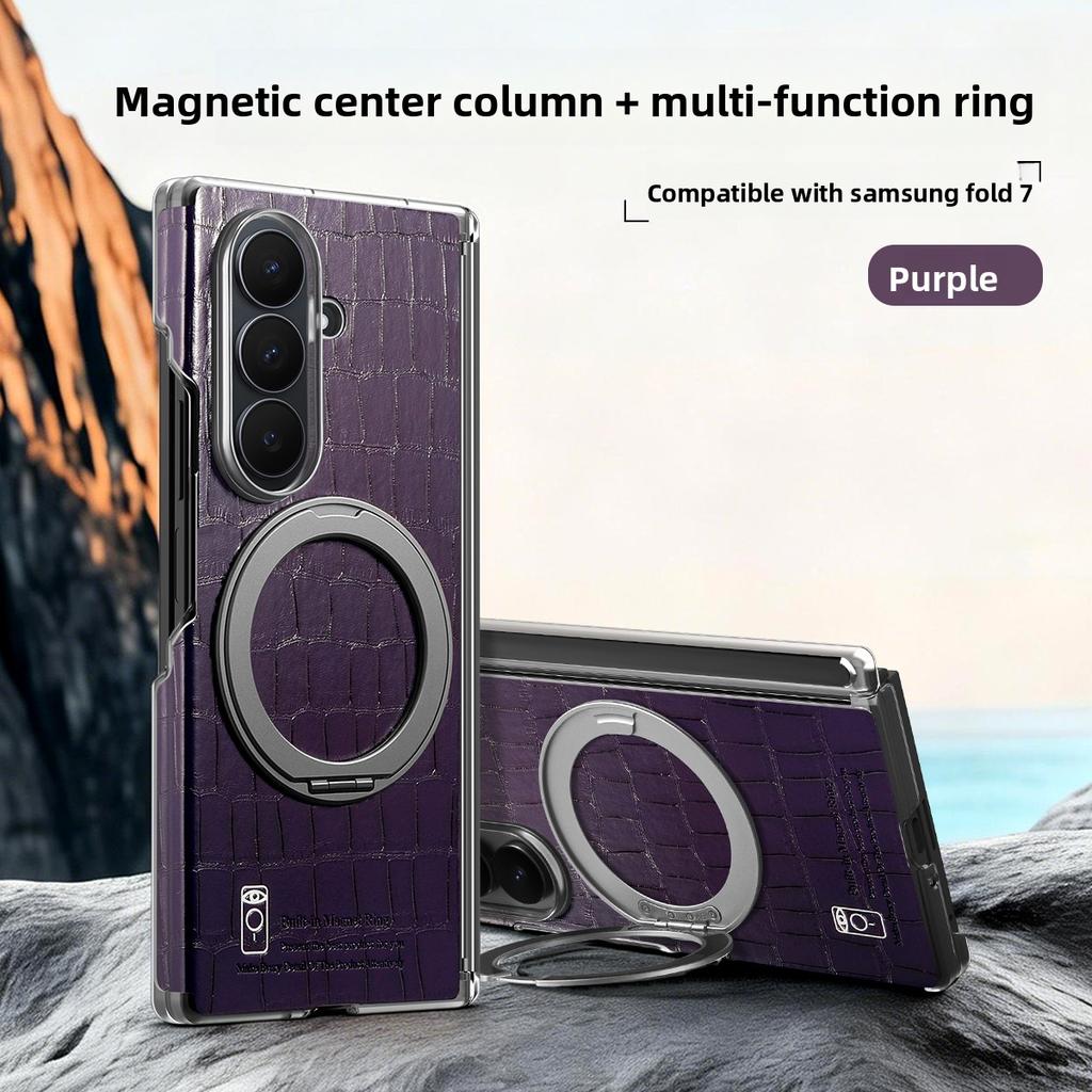 360 Rotating Magneric Kickstand Crocodile Patterned Leather Phone Case for Samsung Z Fold 7 6 5 4 Shockproof For Magsafe Cover
