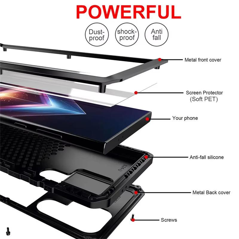 Pour Samsung S26 S25 S24 S23 S22 S21 + Note 20 Ultra S25 Edge Protection Robuste Armure Boîtier en Métal Aluminium Housse Antichoc
