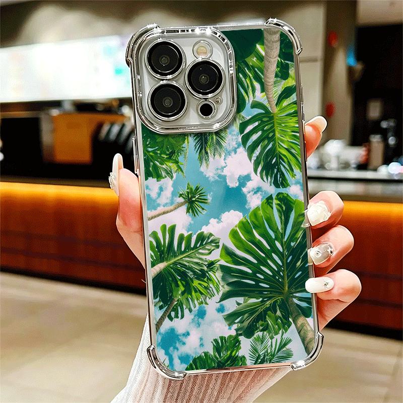 Summer Plants Green Leaf Soft Phone Case For iPhone 15 16 17 Air 14 Pro Max 16E Plus 13 12 Mini Plating Anti-Fall Fundas