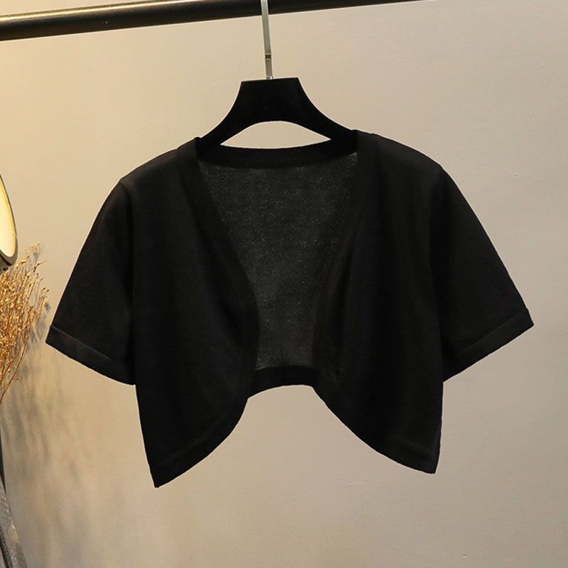 

Summer New Arrival Ice Silk Thin Cardigan Women s Sling Dress Outer Wear Short Sleeve Shawl Short Sun Protection Clothing Small Waistcoat Black M