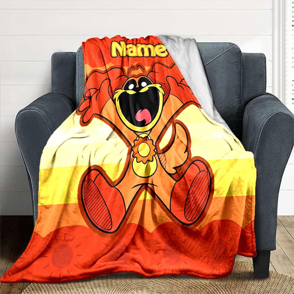 Customiz Name Personality Smiling Critters Blanket Soft &Warm Sofa Office Bed Travel Lunch Break Blanket, Gift Suitable All Seasons