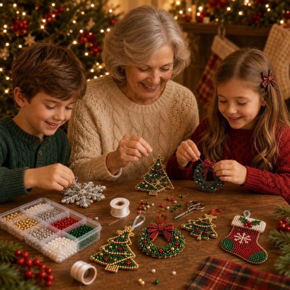 Christmas Themed Christmas Beaded Ornaments Kit 4-Piece Set Beading DIY Kit Christmas Decoration