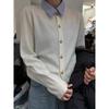 Høst Cardigan Dame Basic Gensere Kåpe Topper Dame Knapper Strikket Ensfarget Hvit T-skjorte