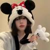 New Cute Winnie The Poo Cap With Velvet Hoodie Mickey And Minnie Mouse Plush Hat Winter Warm Ear Protection Cold Proof Hat Gift