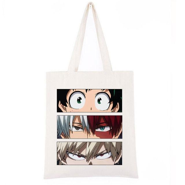 Aidegou19 My Hero Academia Anime Fashion Schoudertassen Brede Schouderband Koreaanse Handtas Voor Meisjes Zwarte Canvas Tote Boodschappentas 24*26cm wit