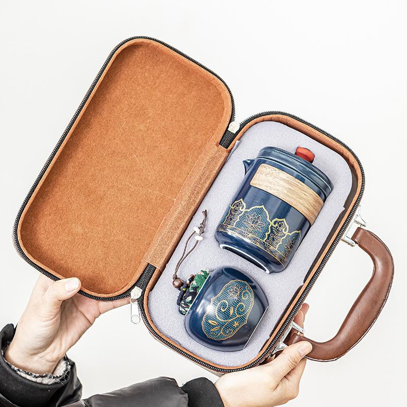 Travel Tea Set Portable Ceramic Kung Fu Outdoor Express Cup One Pot Three Cups Business Souvenir Small Gifts