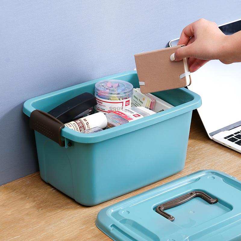 Plastic Sundries Storage Box with Handle Large Capacity Desk Organizer for Cosmetics Jewelry Toys Snack Clothes Storage Basket