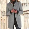 Fashion Autumn Winter Women Casual Jacket Coat Long Sleeve Stand Collar Solid Color Print Outerwear