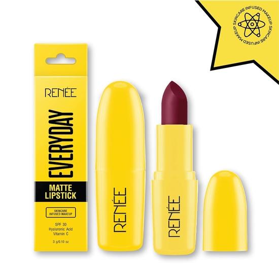 RENEE Everyday Matte Lipstick - Cupcake, Lightweight & Long Lasting, Intense Color Payoff with Creamy Matte Finish, Enriched  & SPF 30,3 Gm