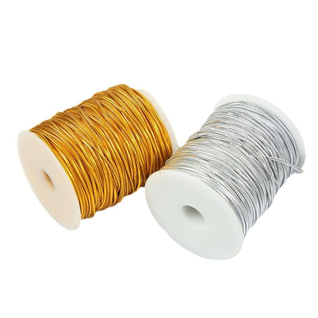 Elastic Cords Metallic Stretch Cords Gold Elastic String Braiding Rope for Craft Gift Wrapping Christmas Jewelry Making
