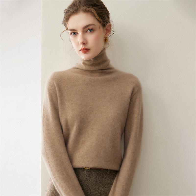 Women's Slim-Fit 100% Cashmere Turtleneck Sweater - Versatile Autumn/Winter Knitwear