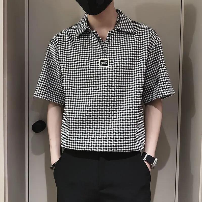 

Men s Plaid Short Sleeve Polo Shirt Collar Half-Zip Casual Oversized Top XXXL чорний