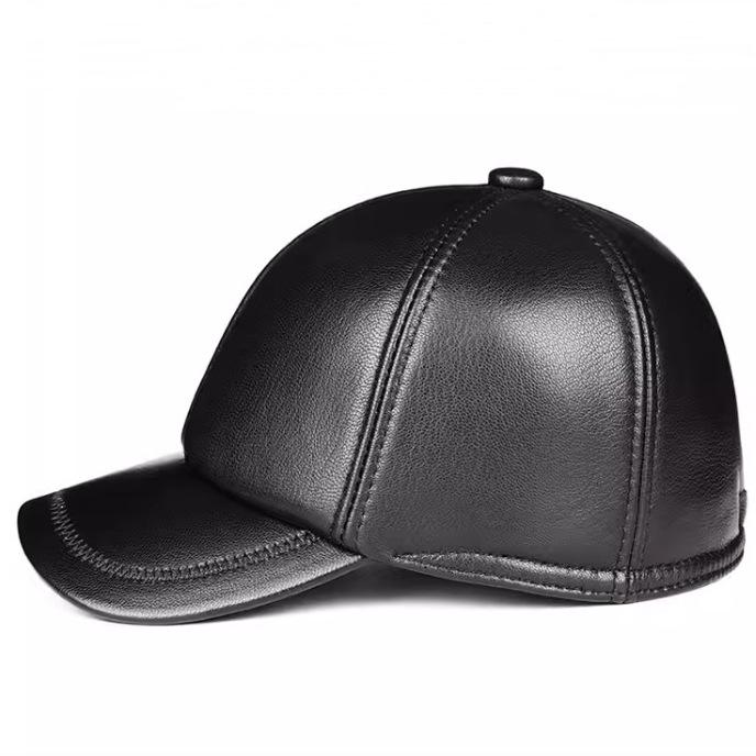 Men's Sheepskin Duckbill Cap - Genuine Leather, Casual, for Autumn/Winter, Adjustable Back Closure, Middle-Aged and Elderly 