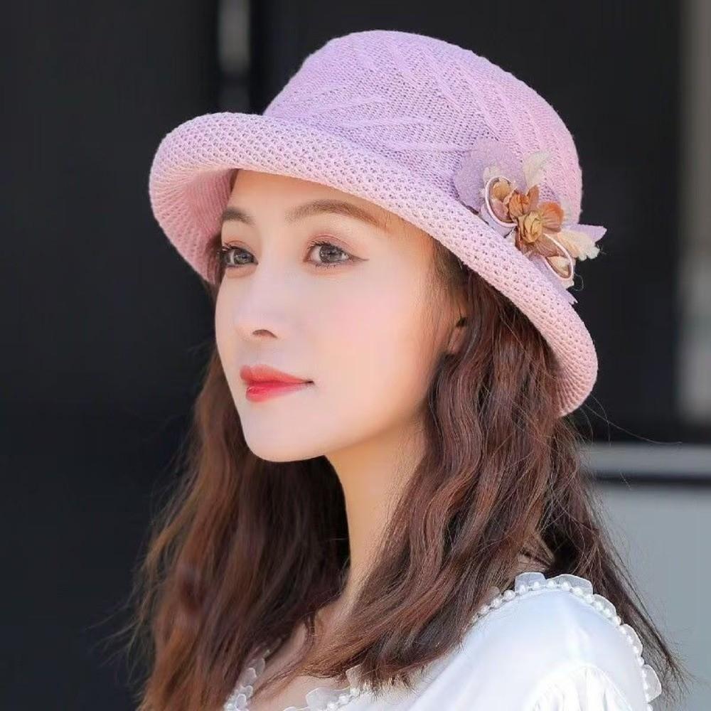 Rolled Brim Flower Fisherman Hat Solid Color Women Sun Cap Casual Sunscreen Bucket Cap  Summer