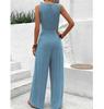 Fashion Solid Jumpsuit For Women Casual Sleeveless V Neck Lace-Up Wide Leg Pants Jumpsuits Lady Summer Holiday Womens Clothing