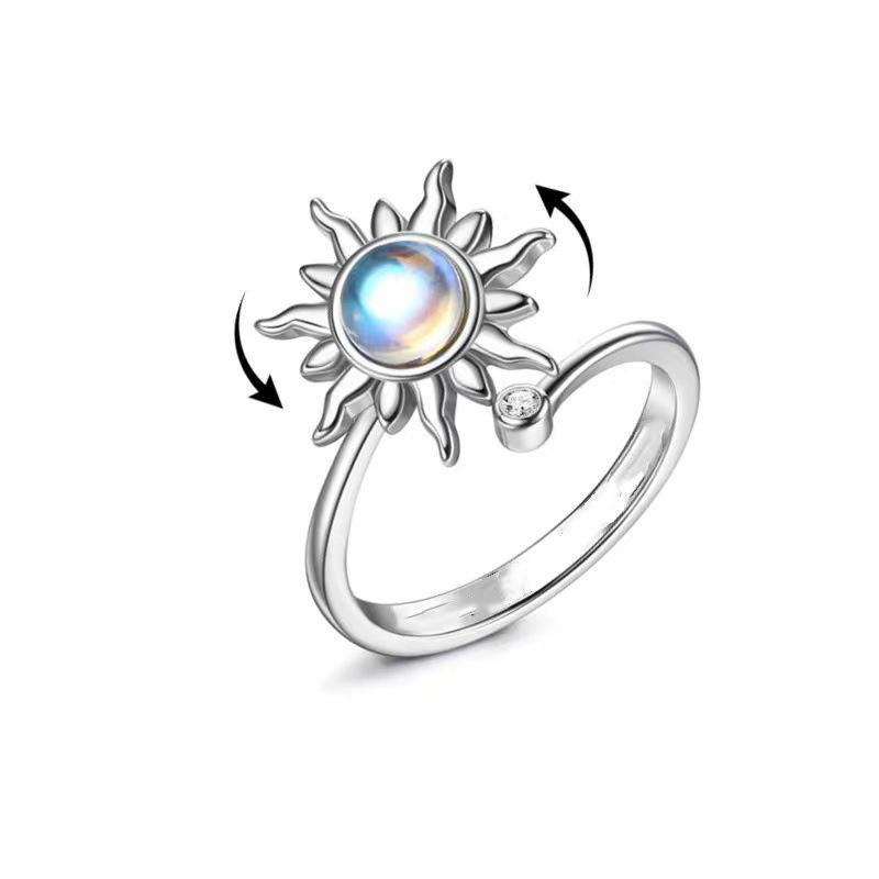 Anti Stress Anxiety  Rings for Women Sun Star and Moon  Metal Spinner Rotating Adjustable Open Rings Jewelry Gift