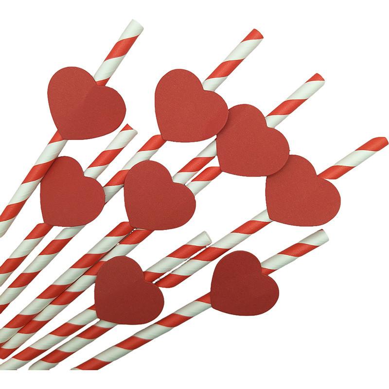 Ecofriendly Heart Card Disposable Paper Straws For Cake And Party Decor