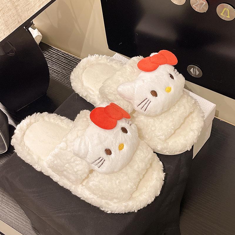 Cute plush slippers women's winter 2025 new indoor warm home fashion kitten outer cotton slippers