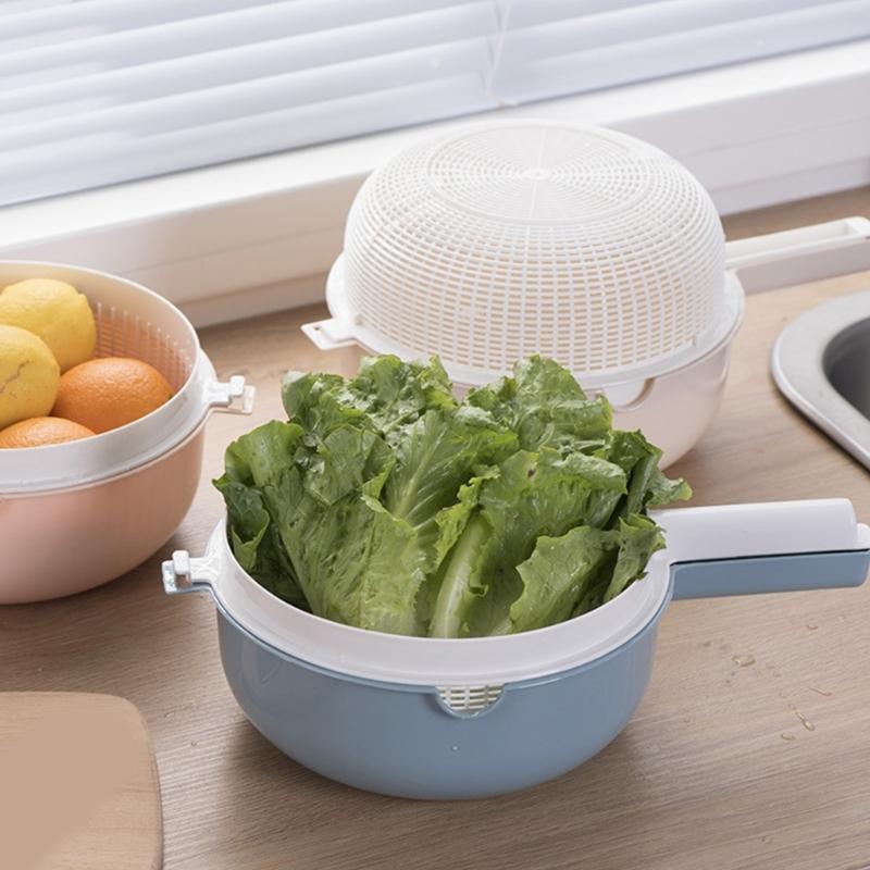 Handle Draining Basket Plastic Double Layer Colander Bowl for Fruit Washing, Vegetable Washing and Water Draining