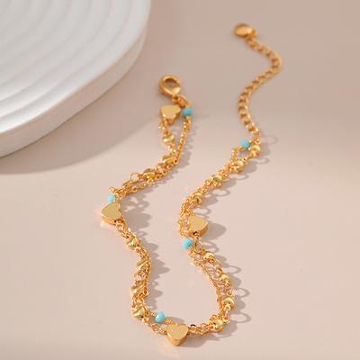 European and American Love Double Chain Anklet Small Fresh Simple Foot Chain Plated 18K Sweet Texture Anklet