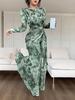 2025 Summer European & American U-Neck Long Sleeve Patchwork Slim Fit Printed Women's Dress