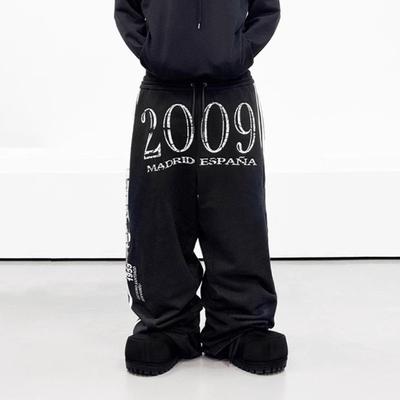 Pantalon hip-hop ample à cordon de serrage rétro street européen et américain à rayures latérales patchwork et imprimé lettres