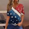 Women's T Shirt Tee Independence Day Printed Button Short Sleeve Tunic Daily Weekend Fashion Basic V- Neck Regular Top