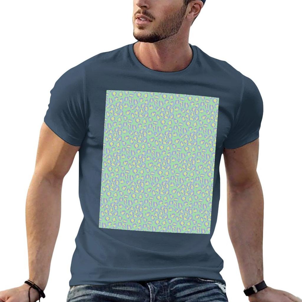 Pastel Leopard Spots On Green TShirt Retro Style Print Casual Top