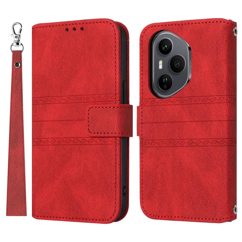 For Honor 400 Pro 5G (Global) Case Wallet Skin-Touch Leather Imprinted Phone Cover with Wrist Strap