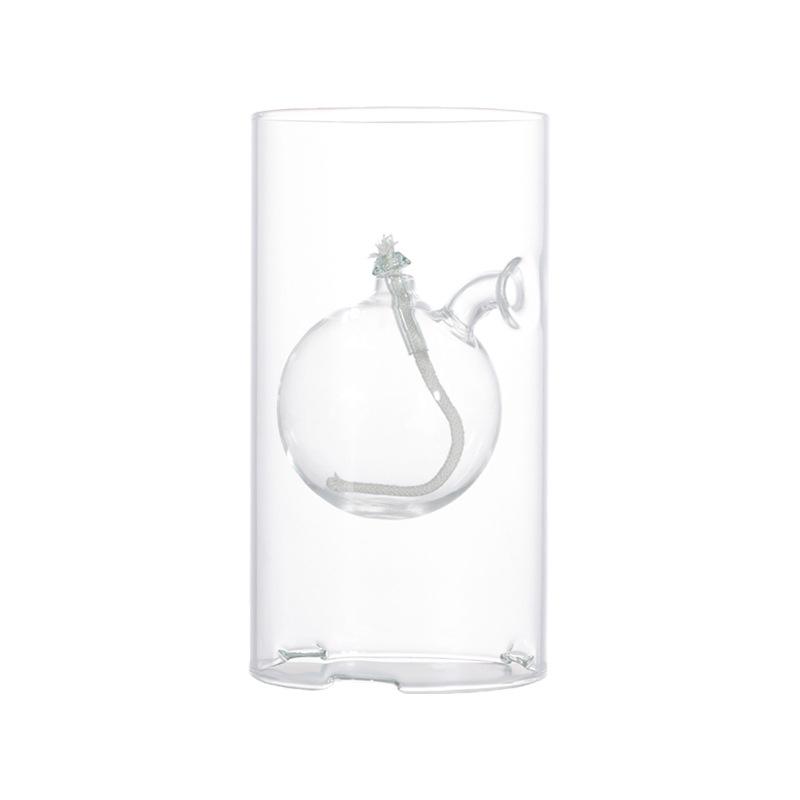 Cylindrical Oil Lamp Transparent Glass Candlestick Interior Glass Oil Lamp Household Decoration Creative Vintage Candle Holder