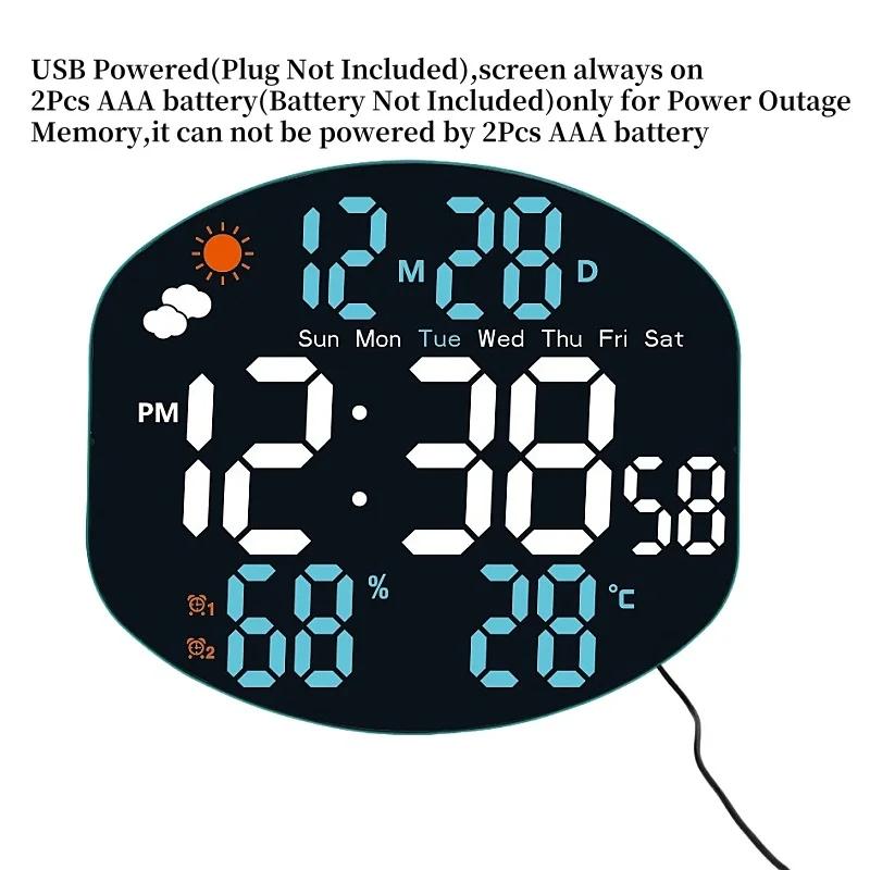 Large Digital Wall Clock Weather Station Forecast TEMP Humidity Date Week Night Mode Table Clock 2 Alarm 12/24H LED Alarm Clock