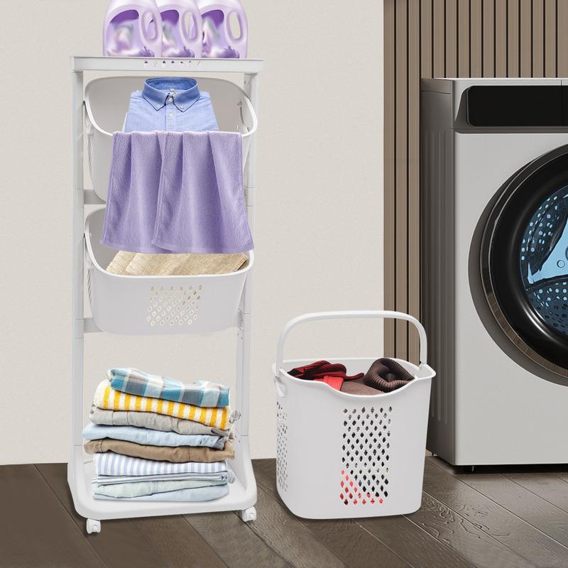 Bathroom Clothes Storage Laundry Hamper Basket Sorter Organizer Shelf Rolling Cart Laundry Modern Minimalist White Baskets