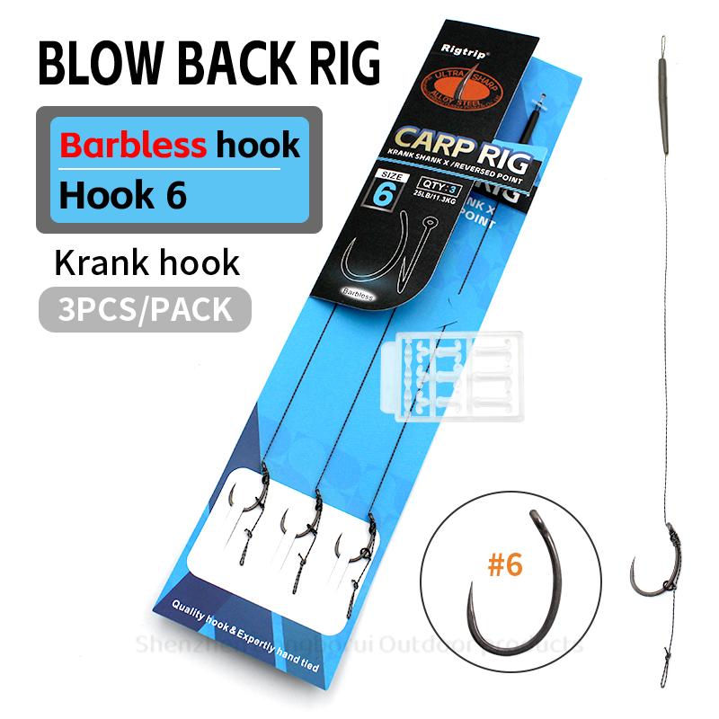 3pcs/pack Carp Fishing Blow Back Rig Barded And Barbless Hook Size 2 4 6 With Fishing Line Anti Tangle Sleeve Carp Fishing Terminal Tackle Accessories