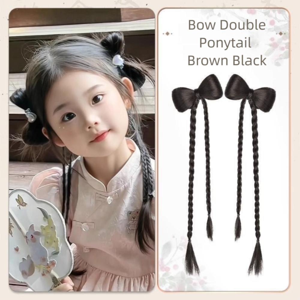 2pcs Hair Bands Pony Tail Hairpiece Fake Braids Twist Braid Wig Children Bowknot Ponytail Girls