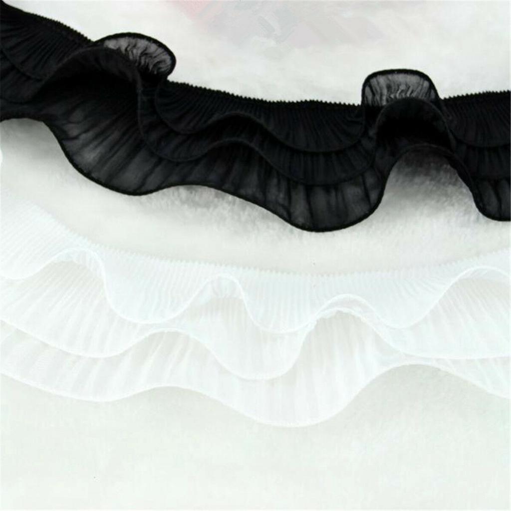 1 Yard Vintage 3-layer Gathered Lace Edge Trim Elastic Pleated Ruffle Ribbon DIY Sewing Craft