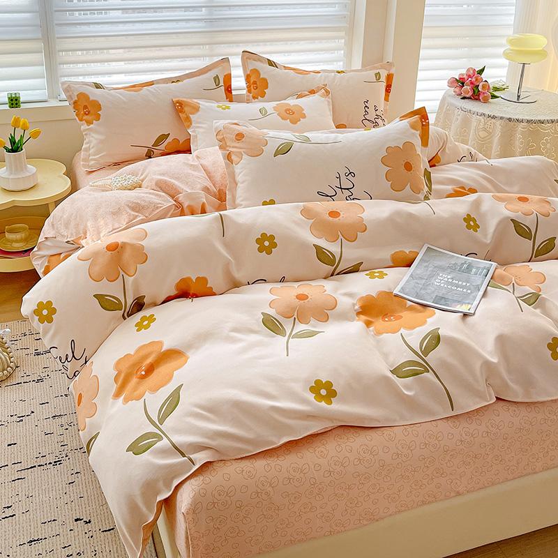 4pcs, 100% cotton bedding set, four piece sheet set comfort set girly fresh style couple bed comforter set