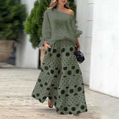 2 Pcs/Set Women T-shirt Pants Set Slant Neck One Shoulder Long Sleeve Bow Cuff Top Loose High