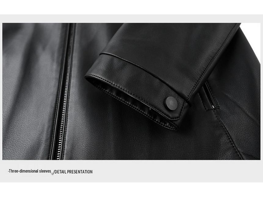 Men's High-End Genuine Sheepskin Leather Jacket, Business Casual Stand-Up Collar, Fleece-Lined for Middle-Aged.