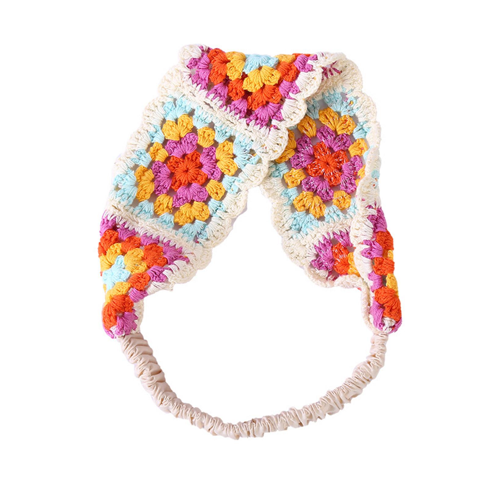 

Sweet Girls Colorful Crochet Headband Summer Sunproof Camping Headwrap with Stretchy Hair Rope Teenagers Lovely Kerchief белый