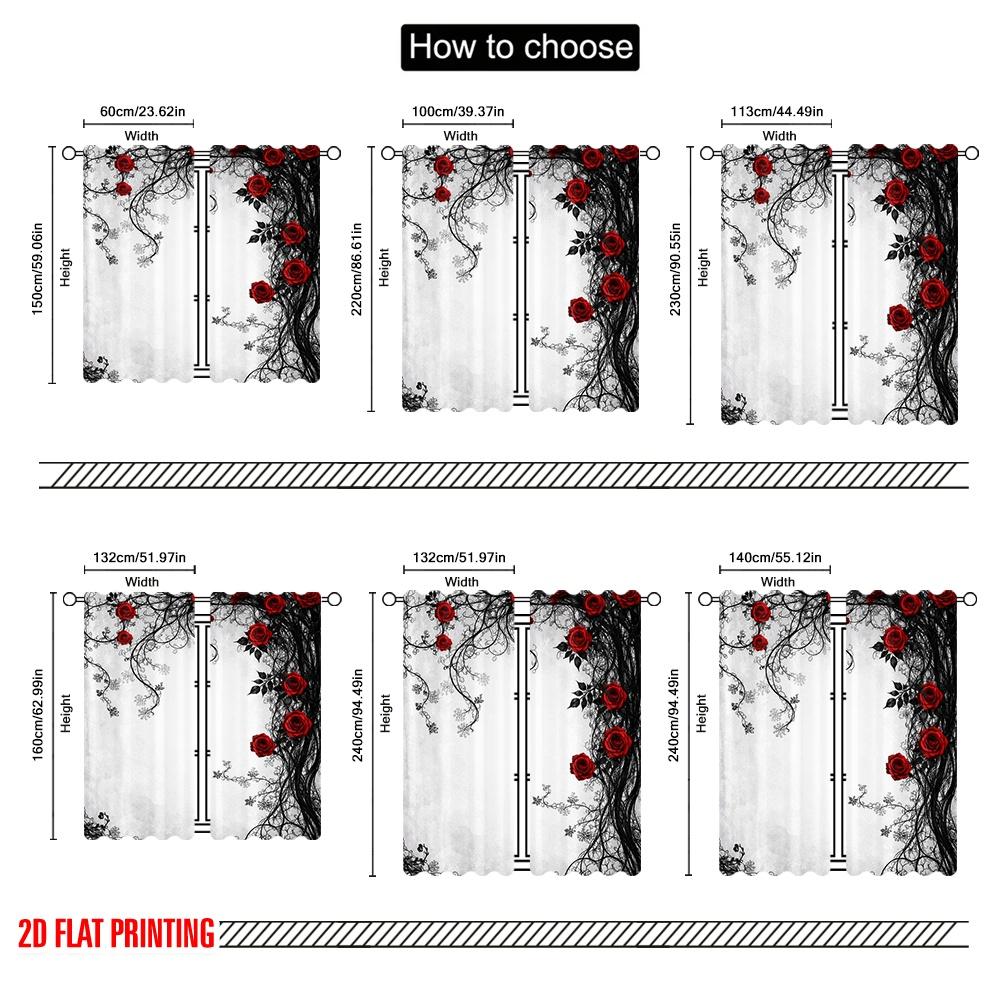 2D Flat Printing 2pcs Curtain Curtains Valentine's Red Roses Design Digital Printed Polyester Drapes Holiday Decorations for