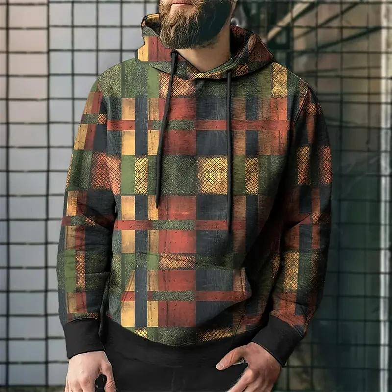 Simulationsnähte Karomuster 3D-gedruckte Kapuzensweatshirts für Herren Colorblock-Pullover Street Unisex-Oberteile Unisex-Hoodies